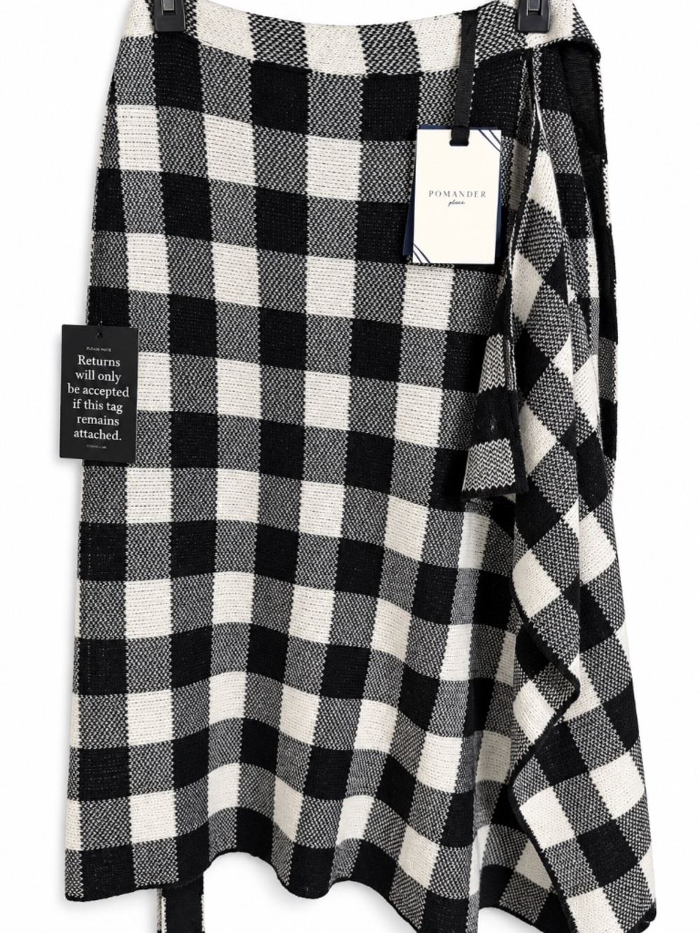 Pomander Place Tuckernuck Gingham Knit Wrap Midi Skirt Black White NWT M